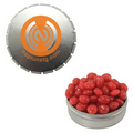 Large Silver Snap Top Round Tin Filled w/ Cinnamon Red Hots